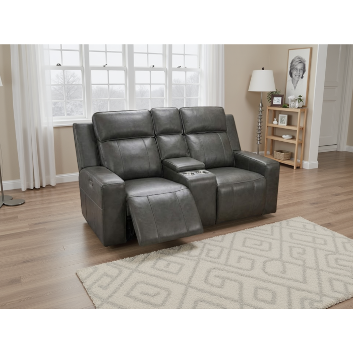 CALVIRO Leather 2 Seater Electric Recliner Sofa - Grey