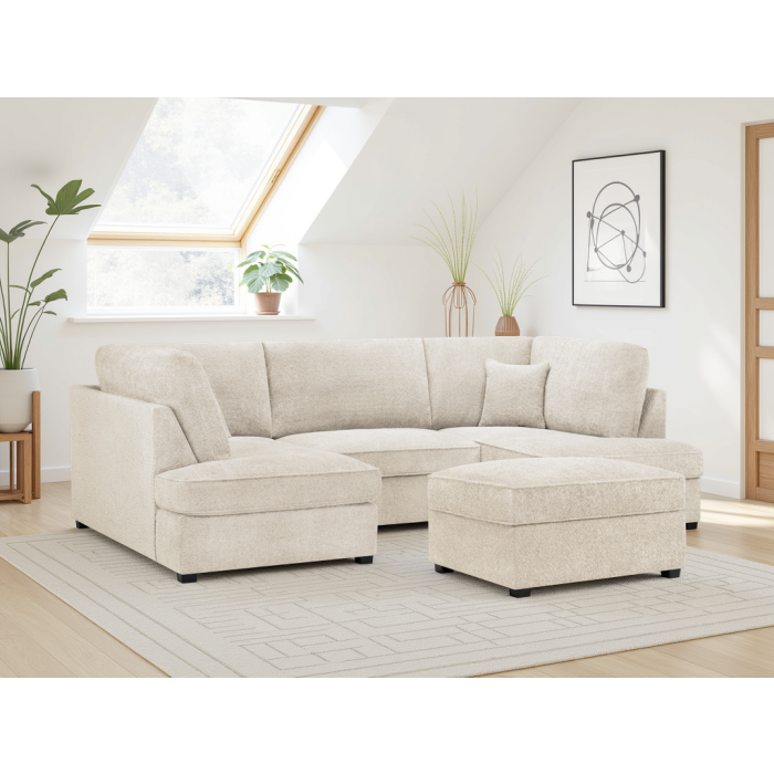 BEXON Boucle Fabric 5 Seater U Shaped Corner Sofa - Beige