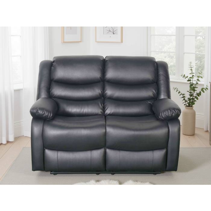 ASHBYNE Faux Leather 2 Seater Manual Recliner Sofa - Black