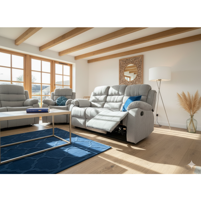FAVARO Fabric 3 Seater Manual Recliner Sofa - Grey