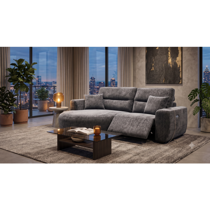 DRELVAN Fabric 2 Seater Electric Recliner Corner Sofa - L Shaped - Left Hand Facing - Black