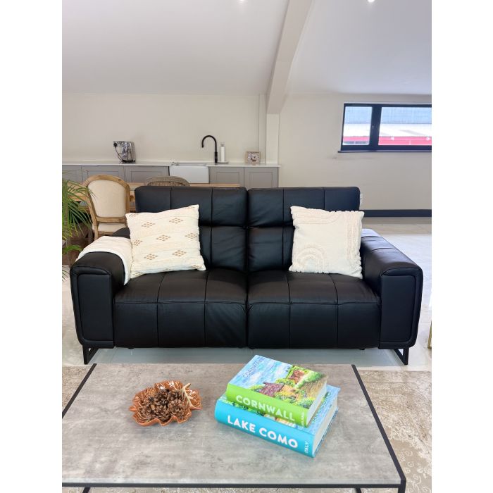 ROVELAN Leather 3 Seater Electric Recliner Sofa - Black