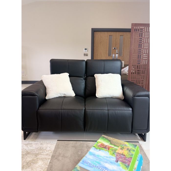 ROVELAN Leather 2 Seater Electric Recliner Sofa - Black