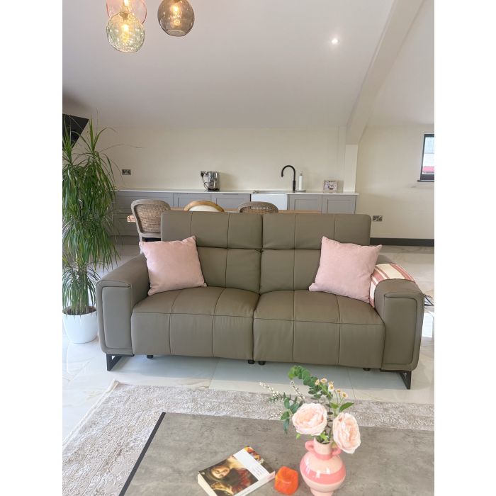 ROVELAN Leather 3 Seater Electric Recliner Sofa - Grey