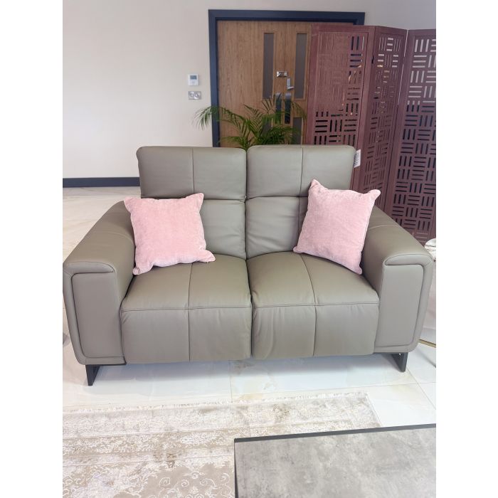 ROVELAN Leather 2 Seater Electric Recliner Sofa - Grey