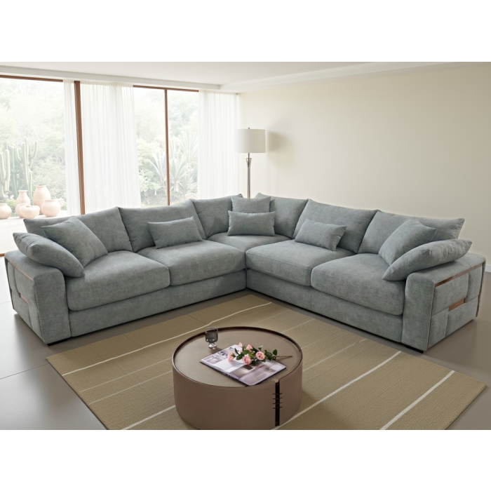 IVERNI Fabric 5 Seater L Shaped Corner Sofa - Grey