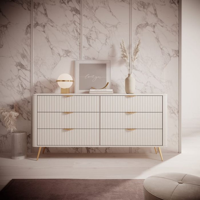LANTURA Beige Chest of Drawers - Extra Large-sized, 6 Drawers, Double