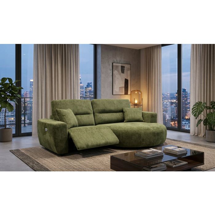 DRELVAN Fabric 2 Seater Electric Recliner Corner Sofa - L Shaped - Right Hand Facing - Green