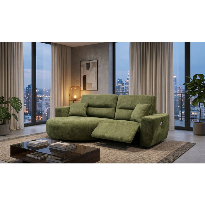 DRELVAN Fabric 2 Seater Electric Recliner Corner Sofa - L Shaped - Left Hand Facing - Green