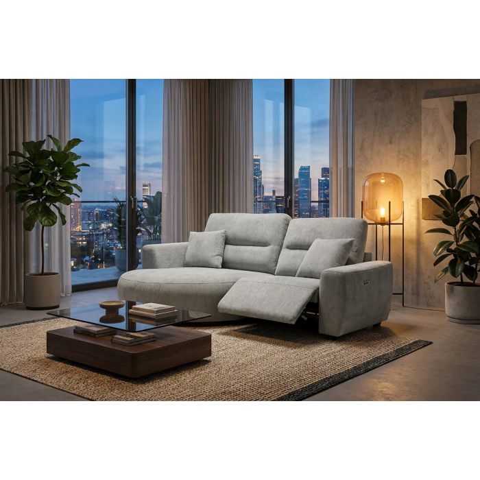 DRELVAN Fabric 2 Seater Electric Recliner Corner Sofa - L Shaped - Left Hand Facing - Grey