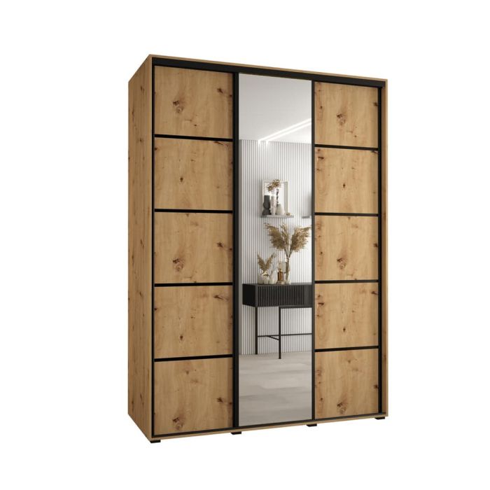 CAVESSA 3 Door Mirrored Sliding Wardrobe Medium Oak - 180cm