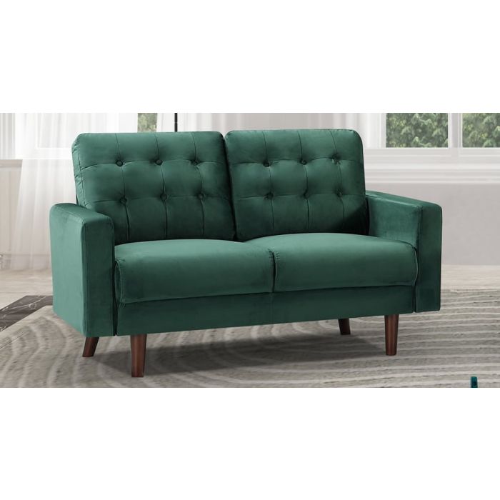 2 Seater Sofa - VAREZZO Fabric Sofa with Wooden Legs - Green