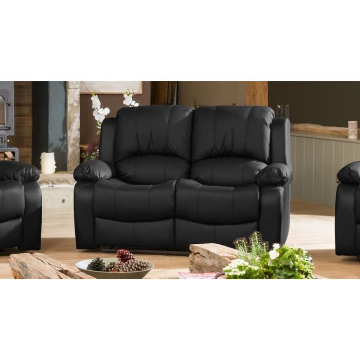 2 Seater Sofa - THERMAVEL Leather Recliner Sofa - Black