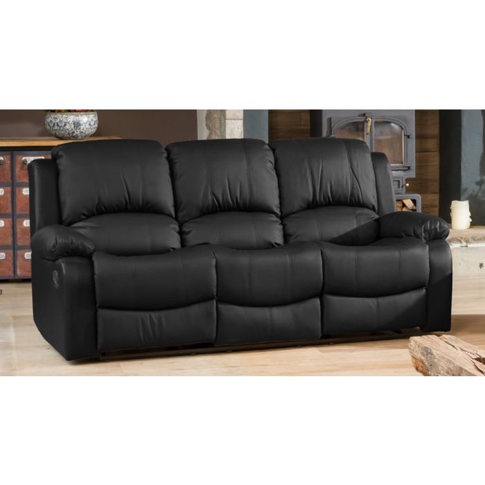3 Seater Sofa - THERMAVEL Leather Recliner Sofa - Black
