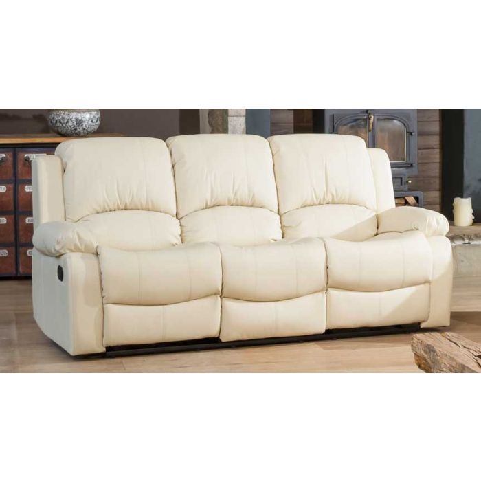 3 Seater Sofa - THERMAVEL Leather Recliner Sofa - Cream