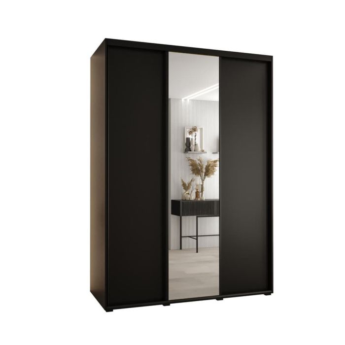 CAVESSA 3 Door Mirrored Sliding Wardrobe Black - 170cm