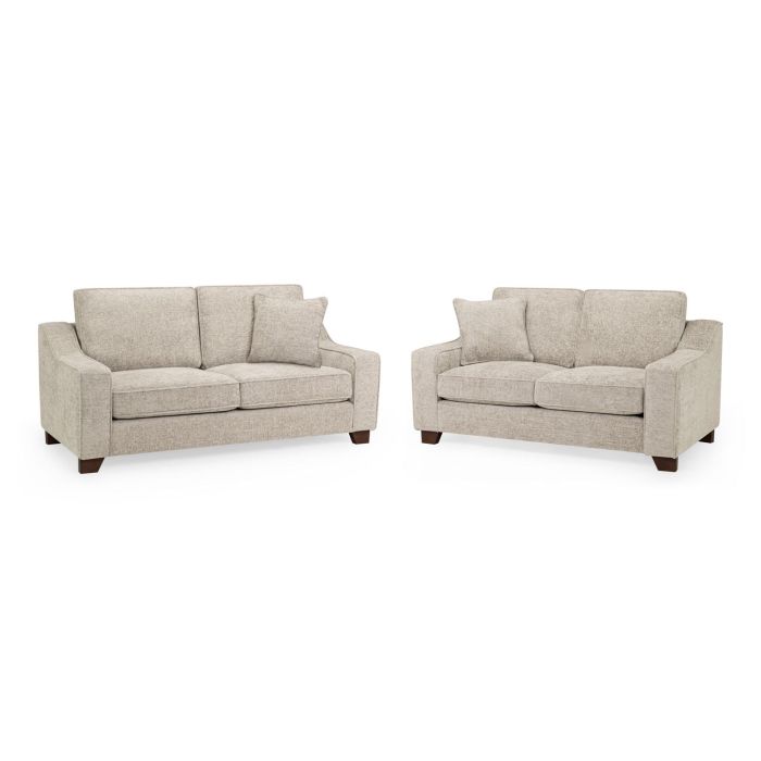 Sofa Set - KAMILA Plush Fabric 3 Seater and 2 Seater Sofa Set Stone 196cm