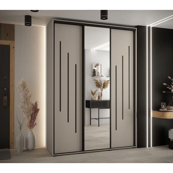 NELSON II 3 Door Mirrored Sliding Wardrobe Beige - 170cm