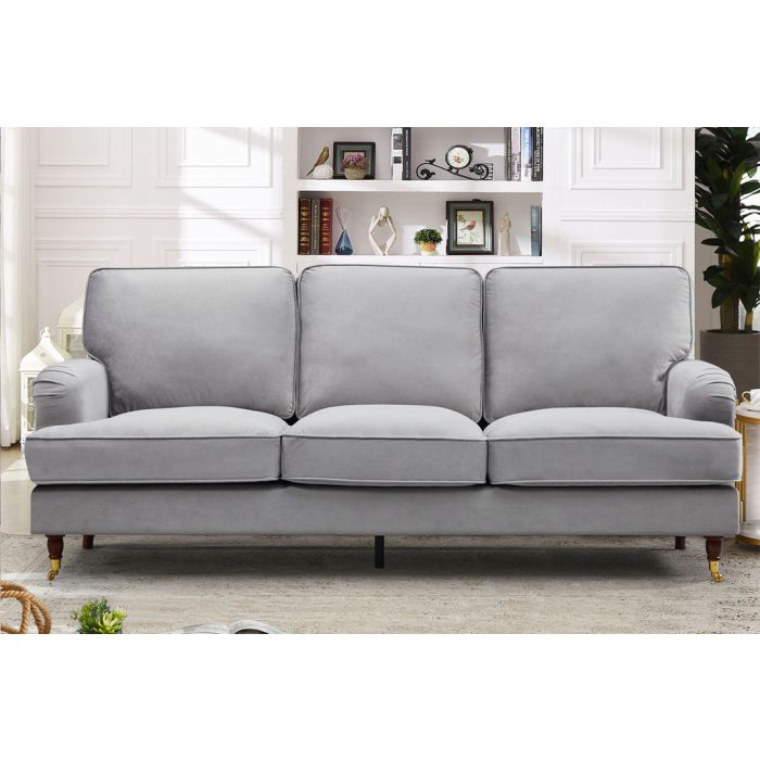 VELARO Velvet 3 Seater Sofa - Grey