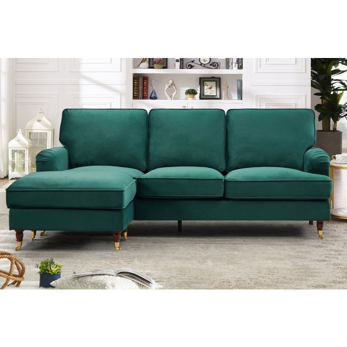 VELARO Velvet 3 Seater Reversible Corner Sofa - Green
