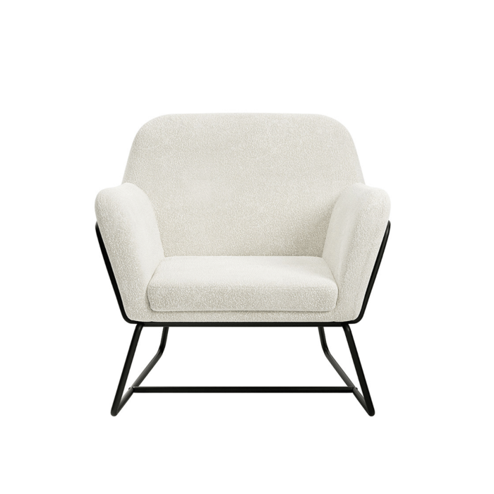 Winchester Armchair with Matte Black Legs - Ivory Boucle