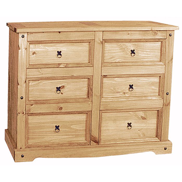 Pine Finish Chest of Drawers - CARLISLE Large Chest 6 Drawers