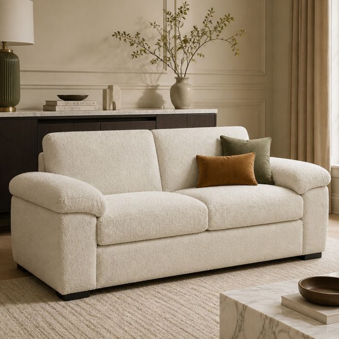 CORDURA Boucle Fabric 2 Seater Fullback Sofa - White