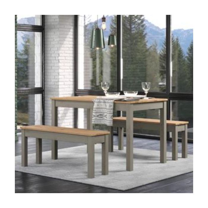 Ethans Large Dining Table with 2 Bench Set - Grey