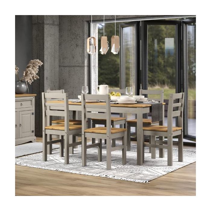 Ethans Large Dining Table with 6 Chair Set - Grey