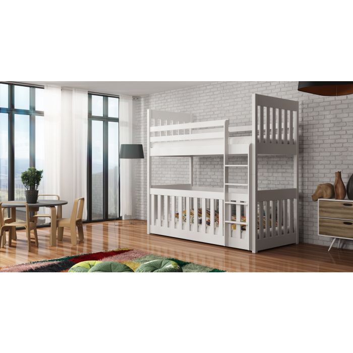 Kristofer Wooden Bunk Bed with Cot Bed and Foam Mattress - White