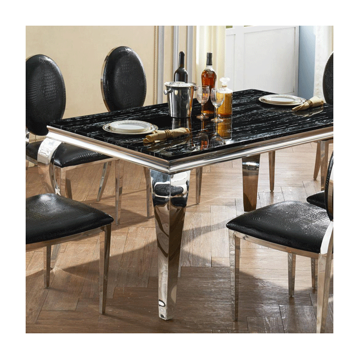 Kendal Marble Dining Table with Stainless Steel Base - Natural Stone