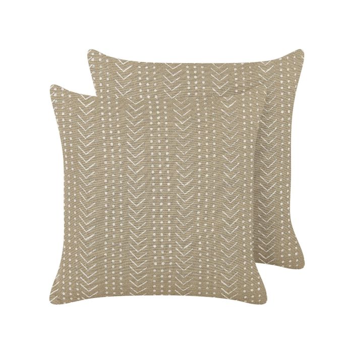 Set of 2 Cotton Cushions Geometric Pattern 45x45cm Taupe