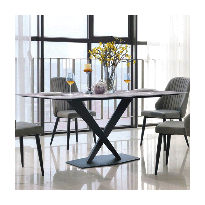 Hove Marble Dining Table with Black Metal Frame - Rectangular
