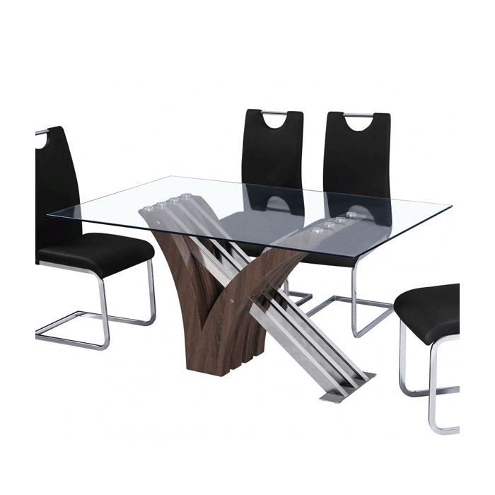 Broxtowe Glass Dining Table with Walnut Effect Base