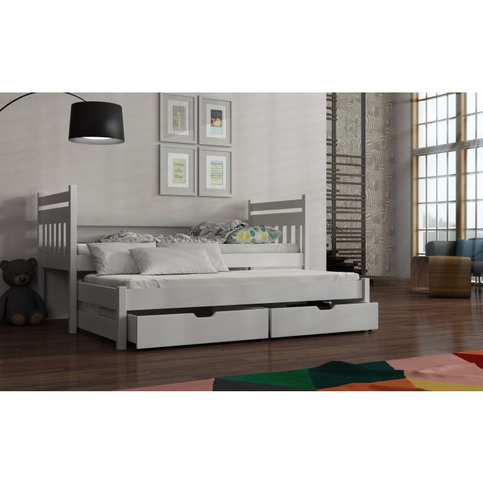 NEIL Wooden 2 Drawers Storage Double Bed with Trundle and Foam Mattress - White