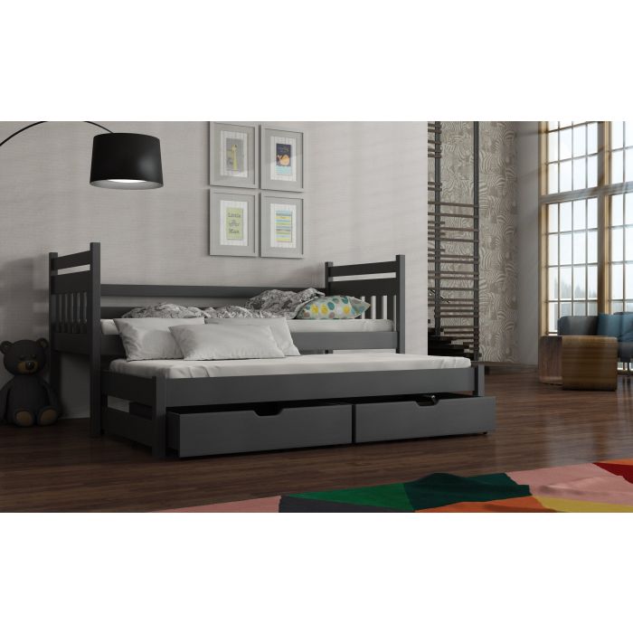 NEIL Wooden 2 Drawers Storage Double Bed with Trundle - Graphite