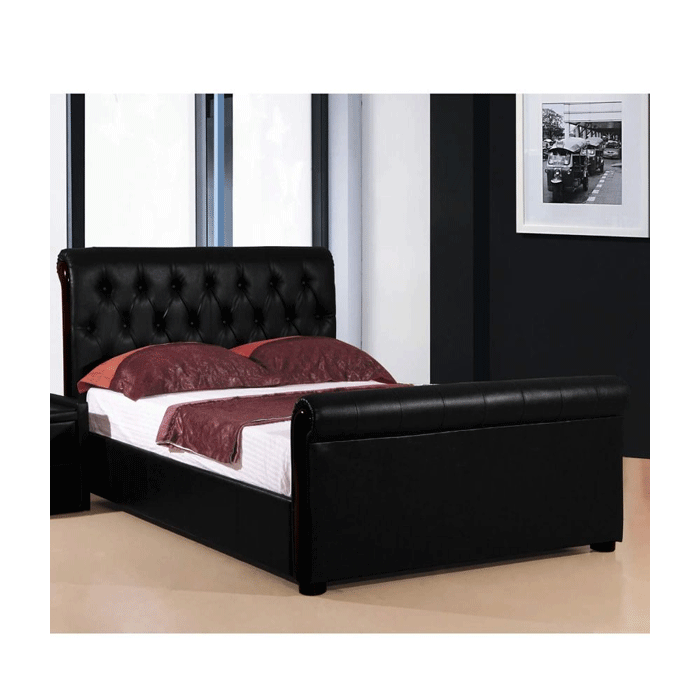 Fowey King Size PU Leather Bed with Right Hand Side Storage - Black