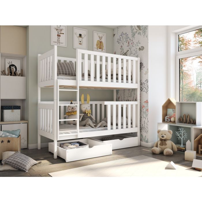Edward 2 Drawers Storage Wooden Bunk Bed with Bonnell Foam Mattress - White