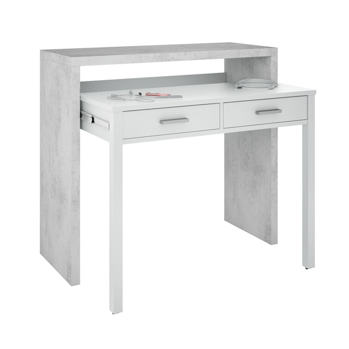 Callander Matt White and Concrete Study Desk with Pullout Function