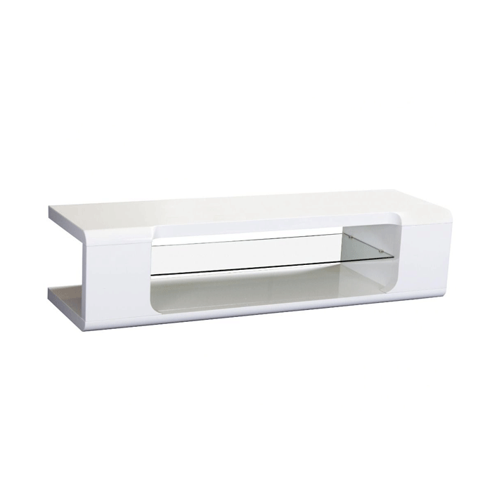 Longmont TV Unit High Gloss Stylish Entertainment with Central Glass Display - White