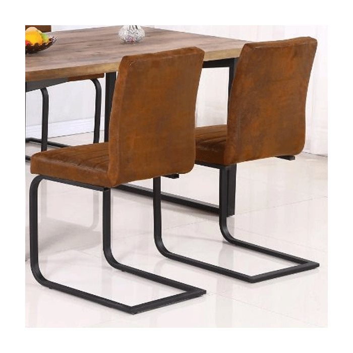 Helston Fabric Dining Chairs Set of 4 - Brown with Black Metal Legs