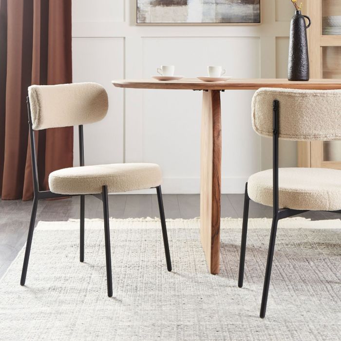Set of 2 Dining Chairs ALLISON Boucle Light Beige