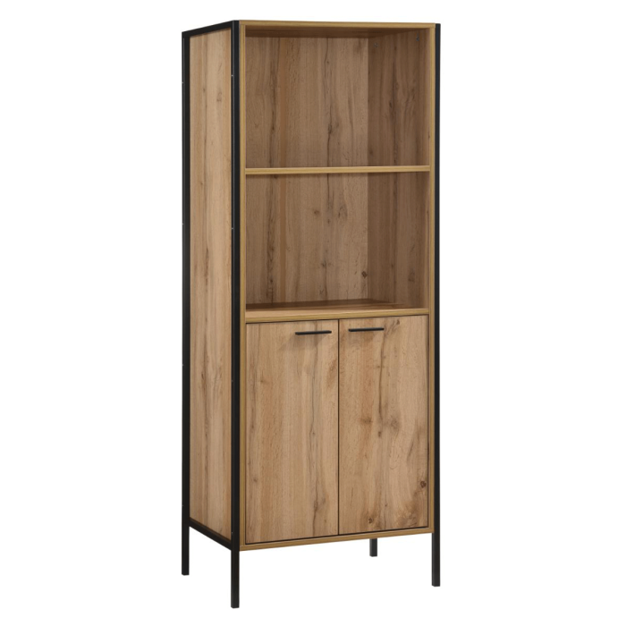 Wenatchee 2-Door Bookcase Oak Effect with Black Metal Frame