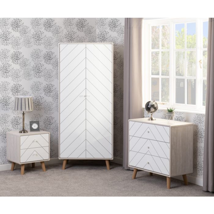 DIXIE 2 Door Wardrobe Set 3 Peice - Oak and White