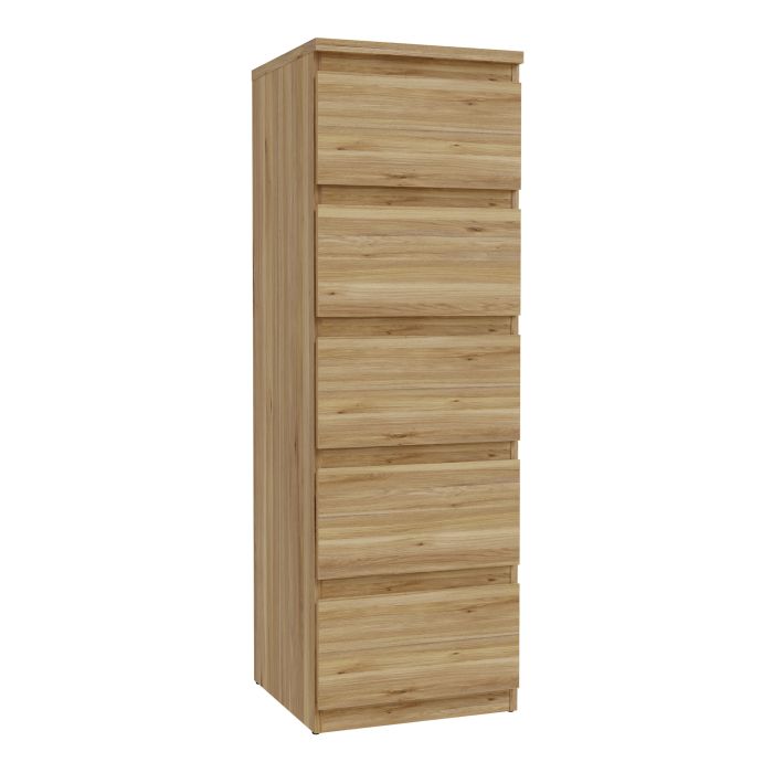 EDMONT Oak Finish Chest of Drawers - Tallboy, Medium-sized, 5 Drawers