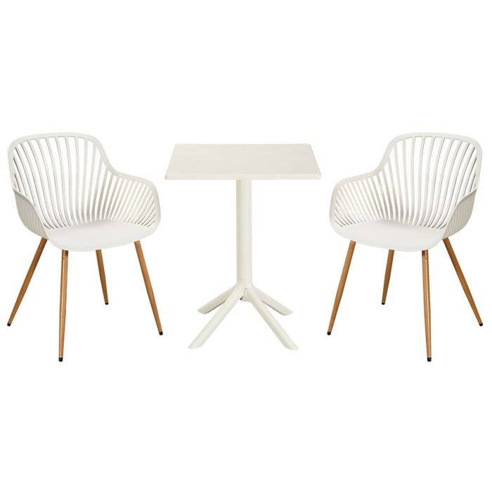 RAVINA 3 Piece Garden Bistro Set - Sunray Armchairs and Square Table - White