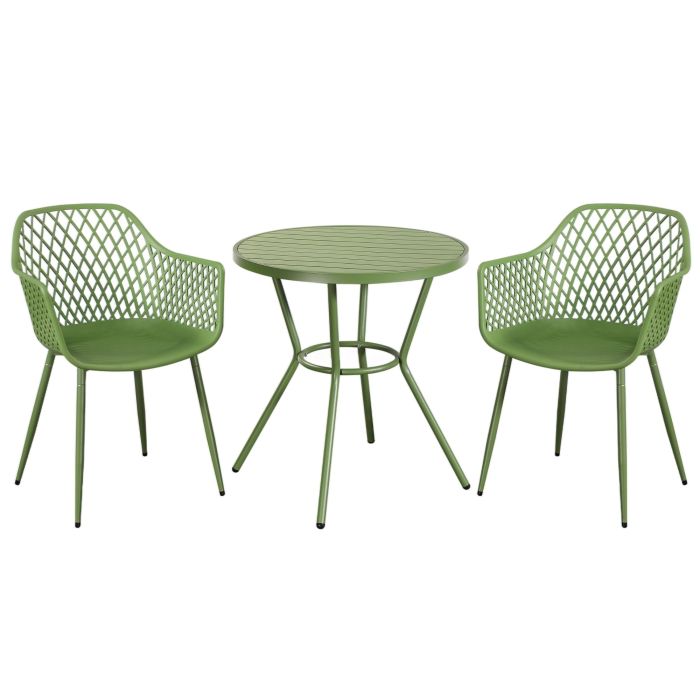 RAVINA 3 Piece Garden Bistro Set - Lattice Armchairs - Moss Green
