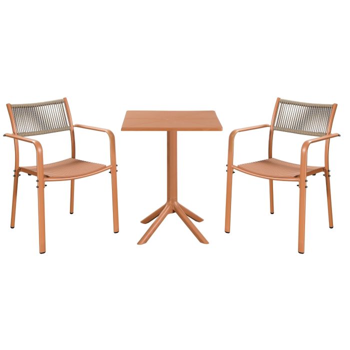 RAVINA 3 Piece Garden Bistro Set - Rope Back Armchairs and Square Table - Terracotta