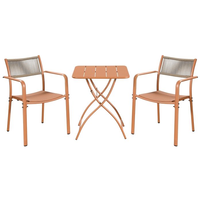 RAVINA 3 Piece Garden Bistro Set - Rope Back Armchairs and Folding Table - Terracotta