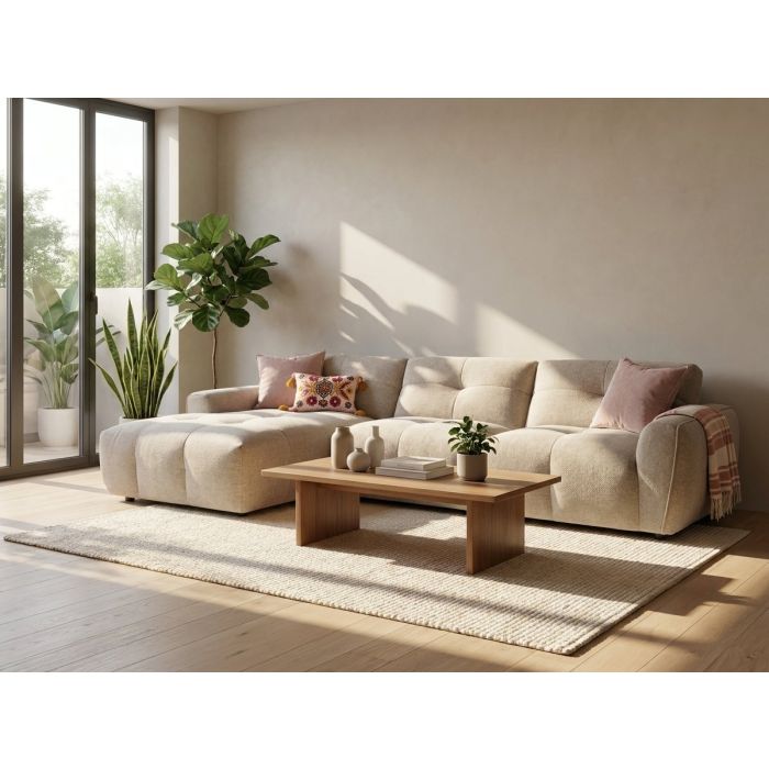 HAVERFORD Fabric 4 Seater L Shaped Corner Sofa - Left Hand Facing - Beige
